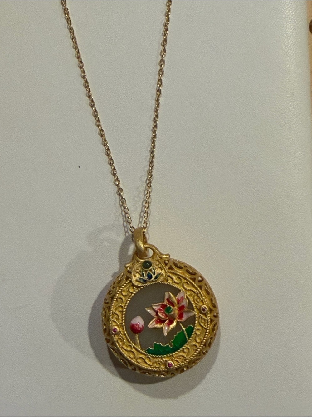 NWOT S925 Sterling Silver White Jade Cloisonné Lotus Locket - Picture 6 of 6